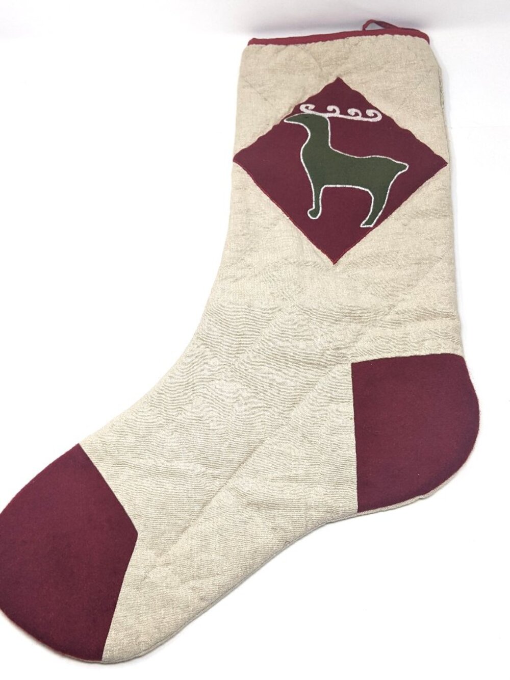 Quilted Farmhouse Christmas Stocking Rustic Country Homespun Burlap Deer